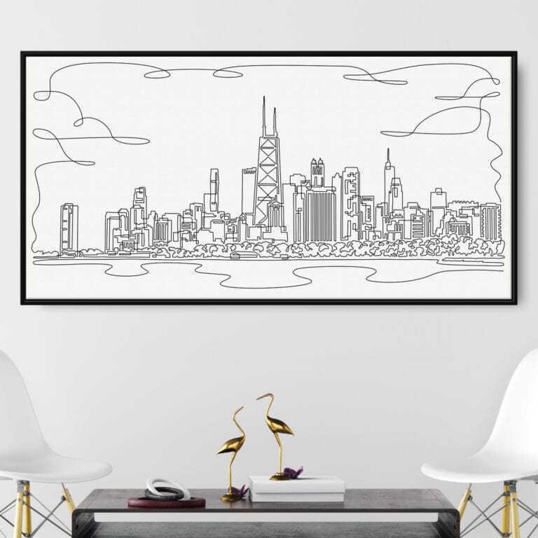 Framed Chicago Skyline Canvas Wall Art - Panorama - Main - Light