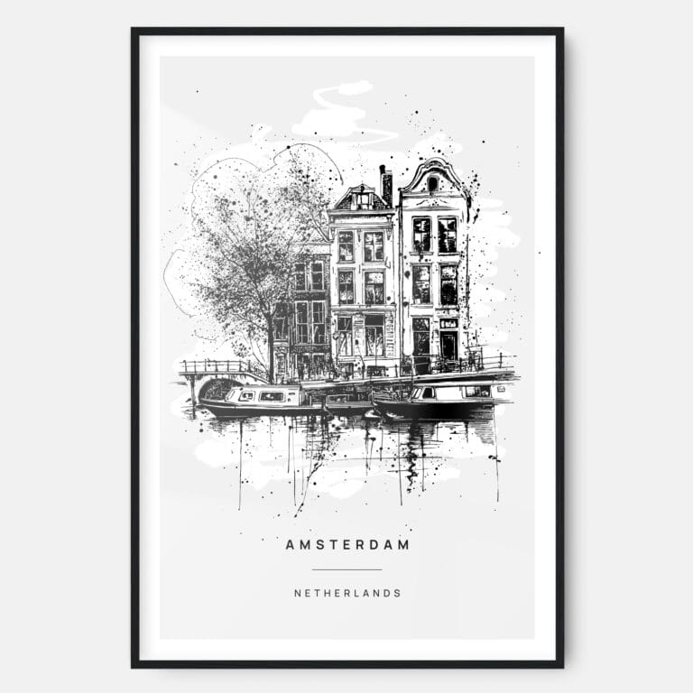 Amsterdam Canal District Art Print - Main - Black Frame - Portrait