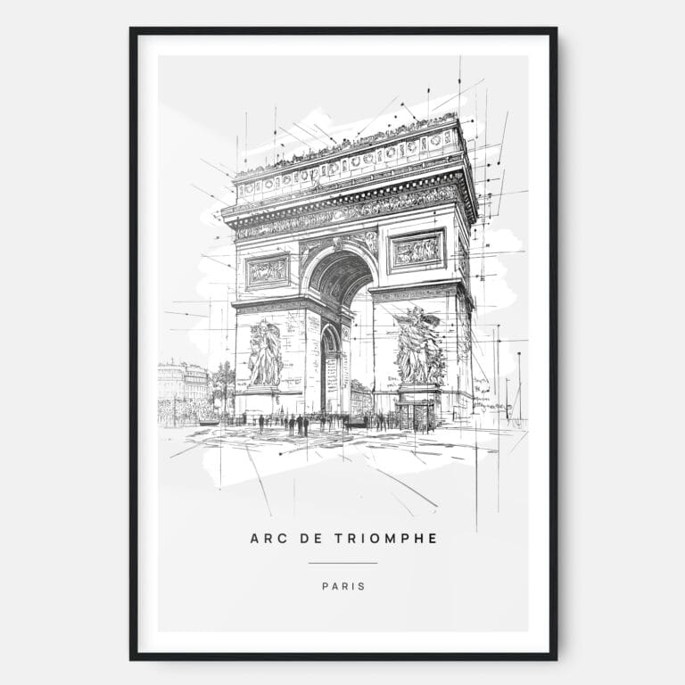 Arc De Triomphe Line Drawing Art Print - Main - Black Frame - Portrait