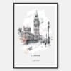 Big Ben Clock Tower Sketch Art Print - Main - Black Frame - Portrait