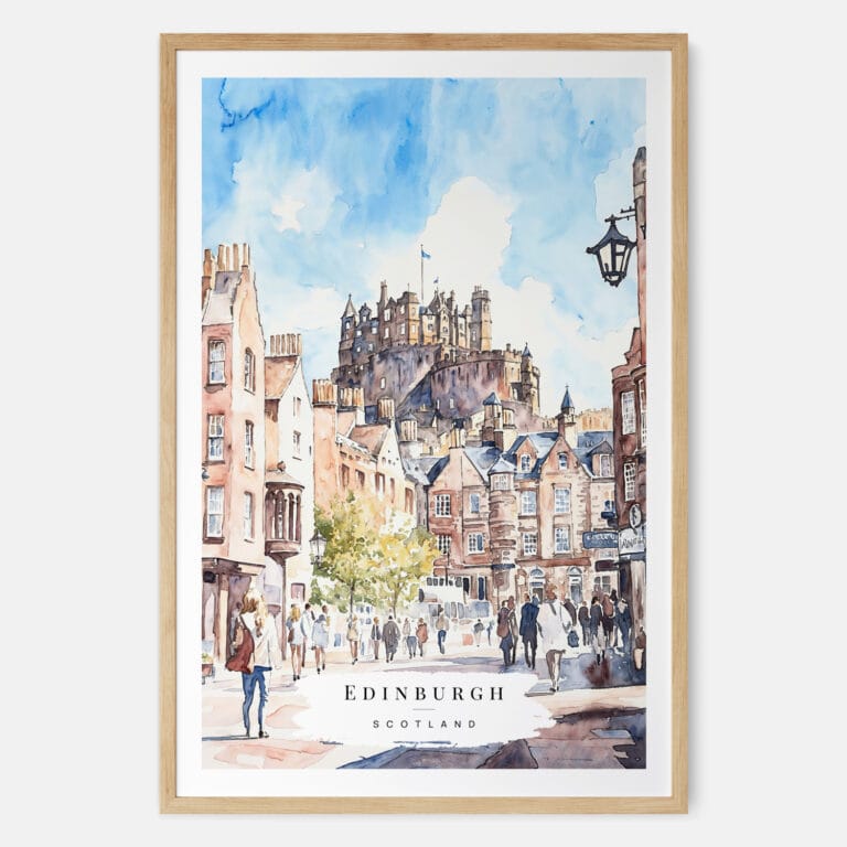 Edinburgh Castle watercolor Art Print - Main - Wood Frame