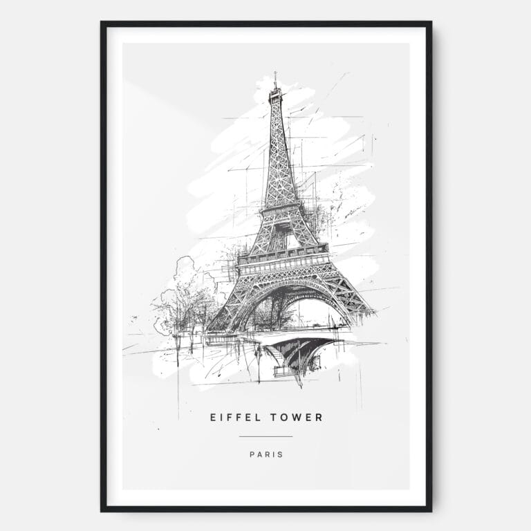 Eiffel Tower Pencil Drawing Art Print - Main - Black Frame - Portrait