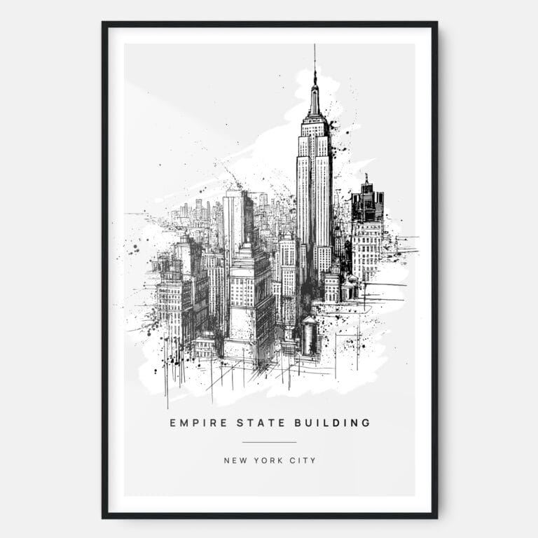 Empire State Building Line Drawing Art Print - Main - Black Frame - Portrait