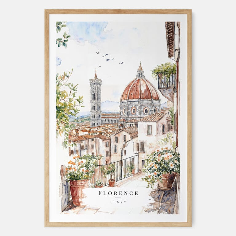 Florence Italy Watercolor Painting Art Print - Main - Wood Frame