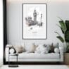 Framed Big Ben Clock Tower Sketch Wall Art - Living Room - Portrait