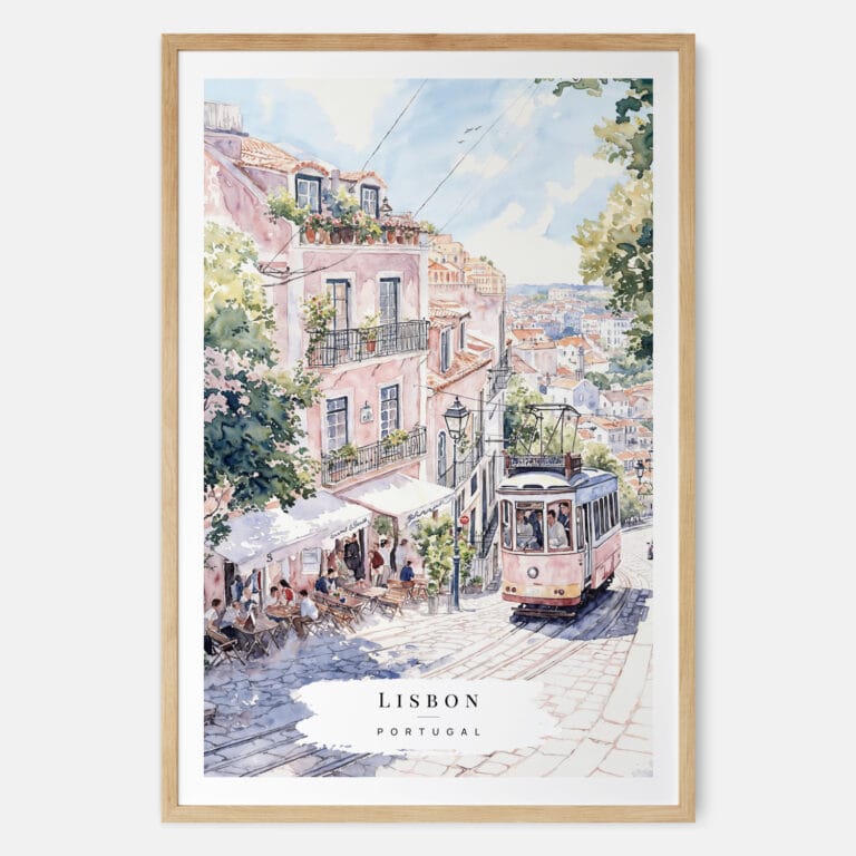 Lisbon Watercolor Art Print - Main - Wood Frame