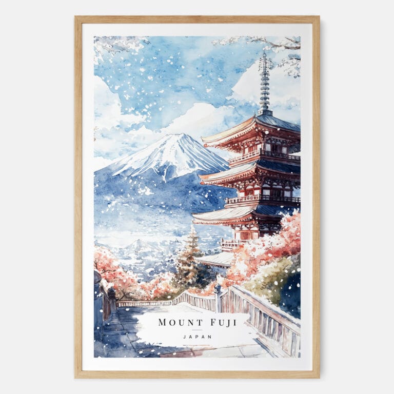 Mount Fuji Watercolor Art Print - Main - Wood Frame