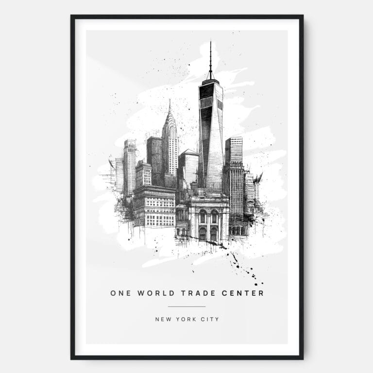 One World Trade Center Line Drawing Art Print - Main - Black Frame - Portrait