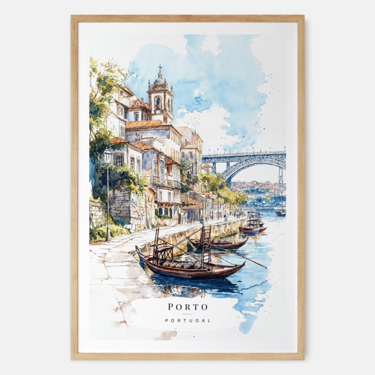 Porto Portugal Watercolor Painting Art Print - Main - Wood Frame