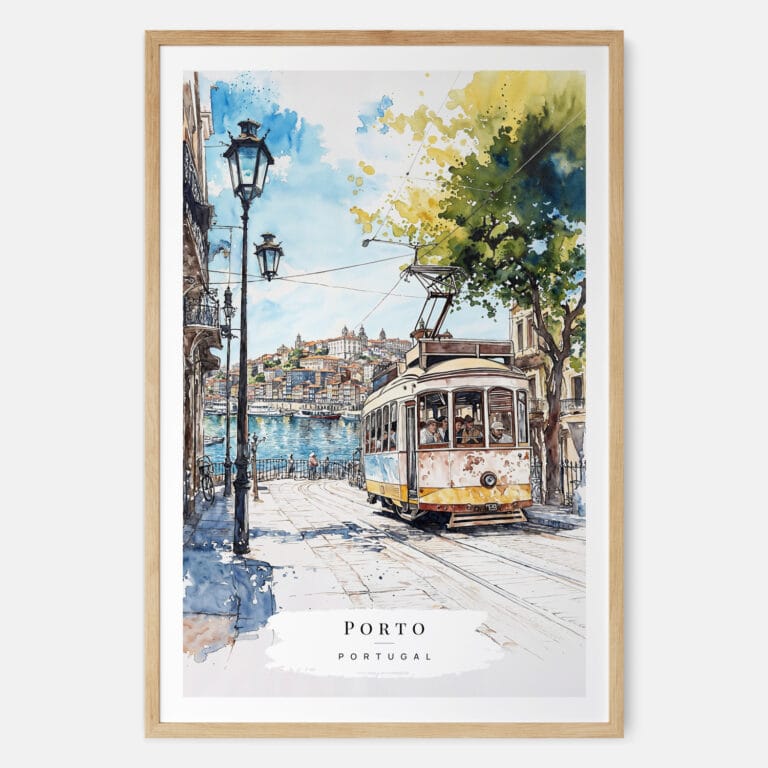 Porto Watercolor Art Print - Main - Wood Frame