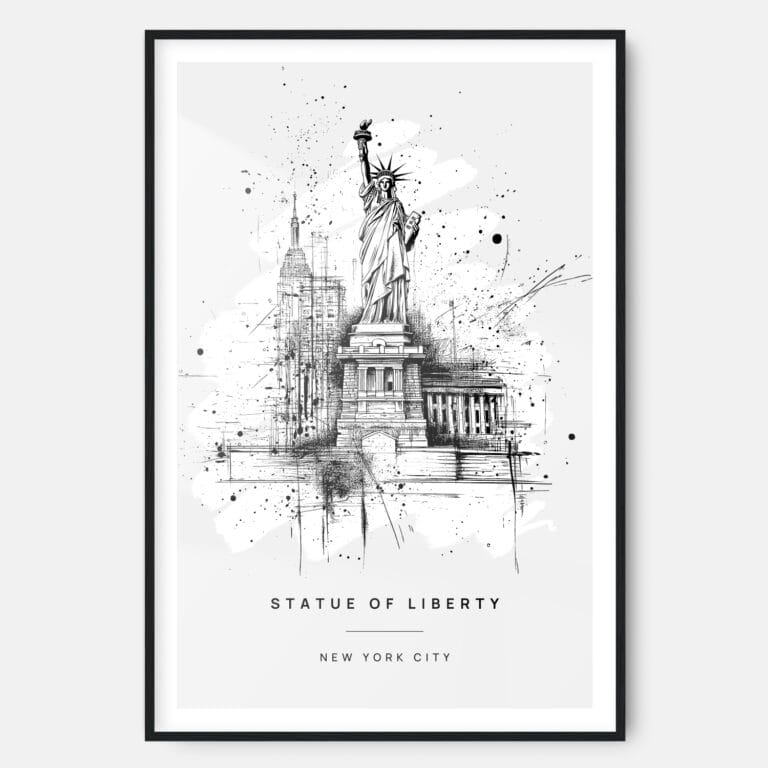 Statue of Liberty Line Drawing Art Print - Main - Black Frame - Portrait