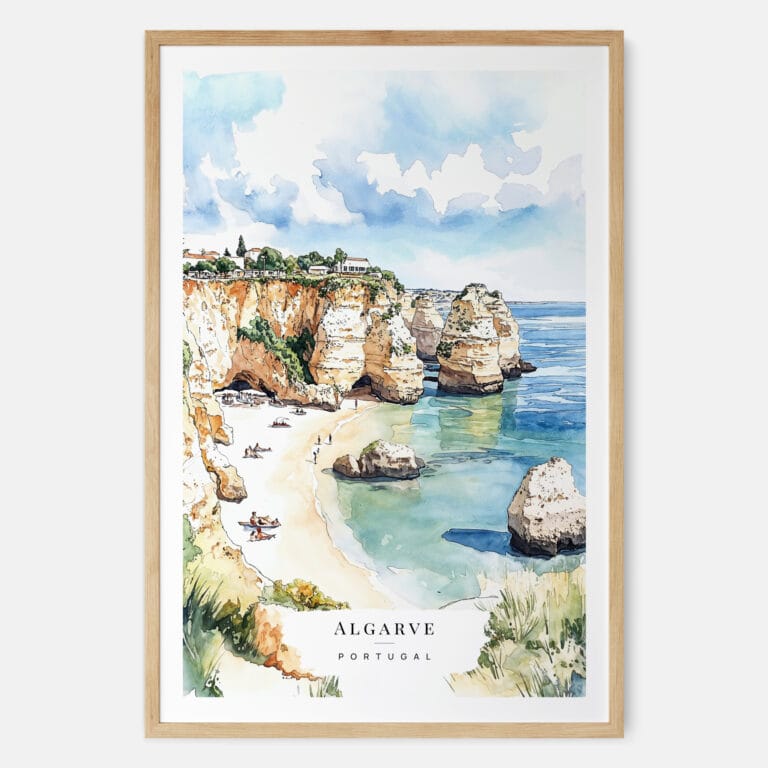 Algarve Beach Watercolor Art Print - Main - Wood Frame