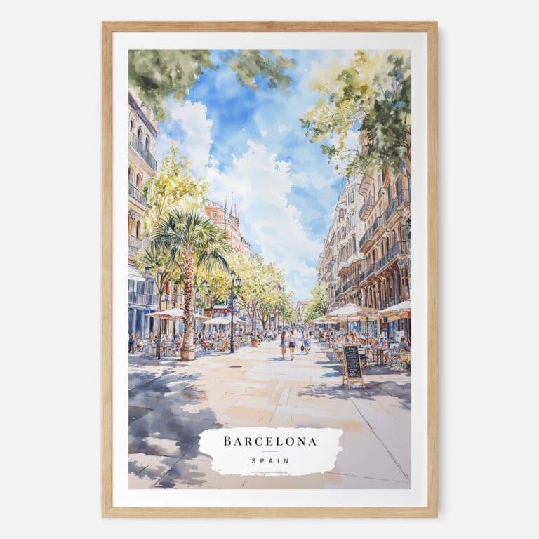 Barcelona Watercolor Art Print - Main - Wood Frame