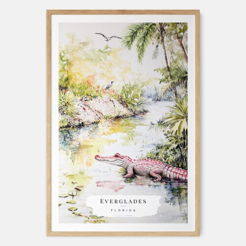 Florida Everglades Watercolor Art Print - Main - Wood Frame