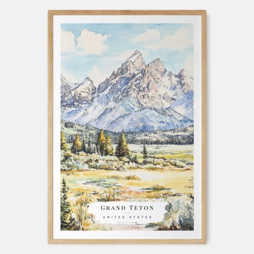 Grand Teton Watercolor Art Print - Main - Wood Frame