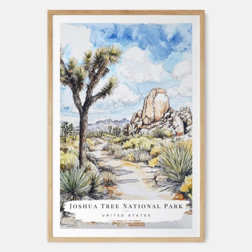 Joshua Tree National Park Watercolor Art Print - Main - Wood Frame