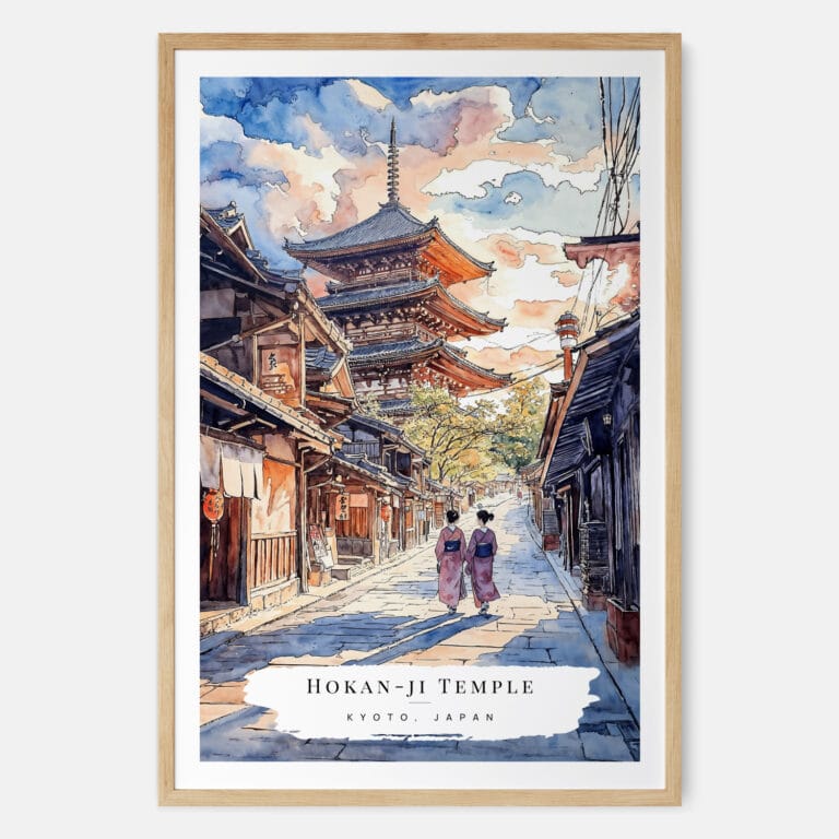 Kyoto Hokan-ji Temple Watercolor Art Print - Main - Wood Frame