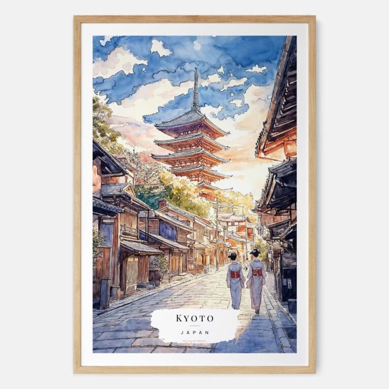 Kyoto Japan Watercolor Art Print - Main - Wood Frame