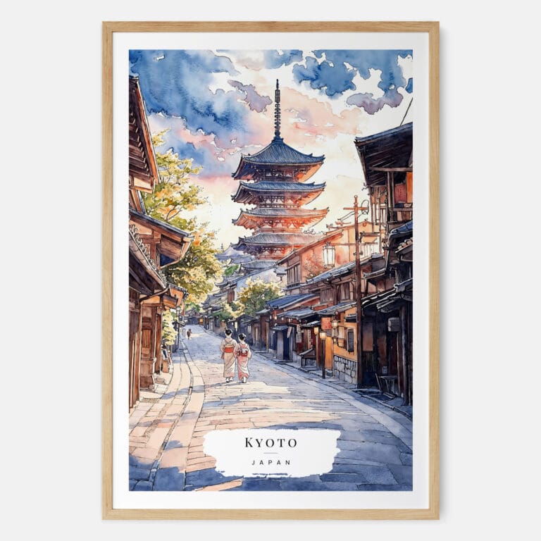 Kyoto Yasaka Pagoda Watercolor Art Print - Main - Wood Frame