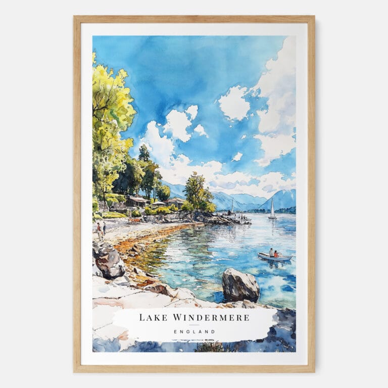 Lake Windermere Watercolor Art Print - Main - Wood Frame