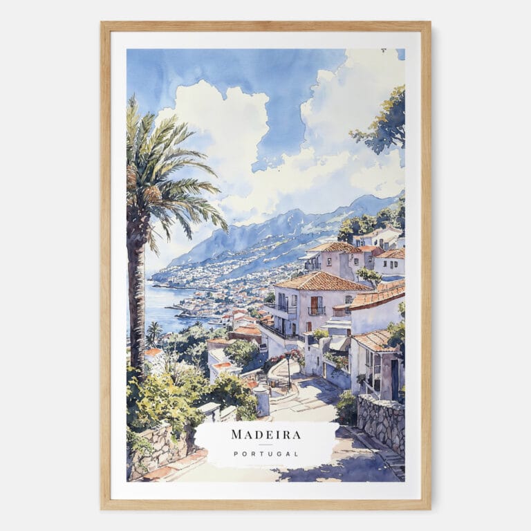 Madeira Portugal Watercolor Art Print - Main - Wood Frame