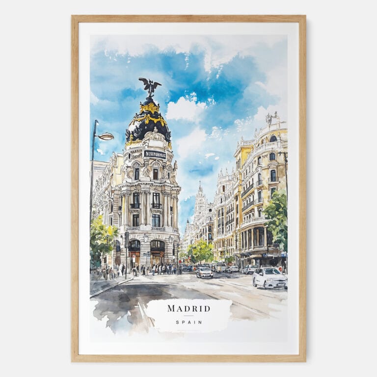 Madrid Watercolor Art Print - Main - Wood Frame