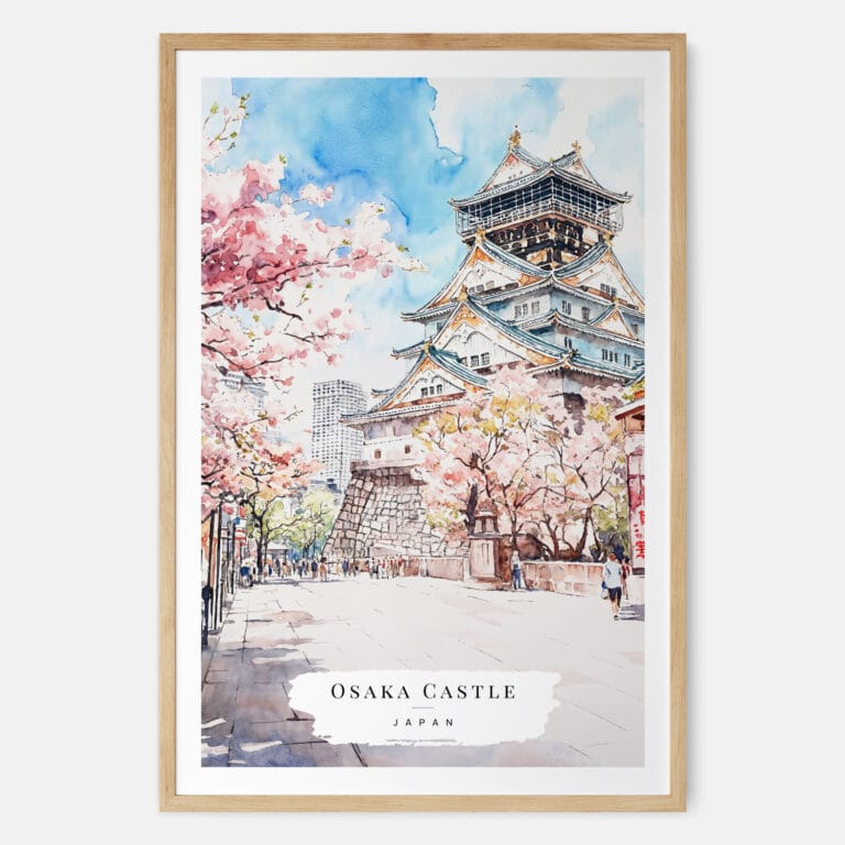 Osaka Castle Watercolor Art Print - Main - Wood Frame