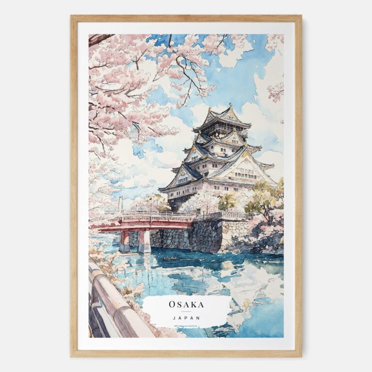 Osaka Japan Watercolor Art Print - Main - Wood Frame