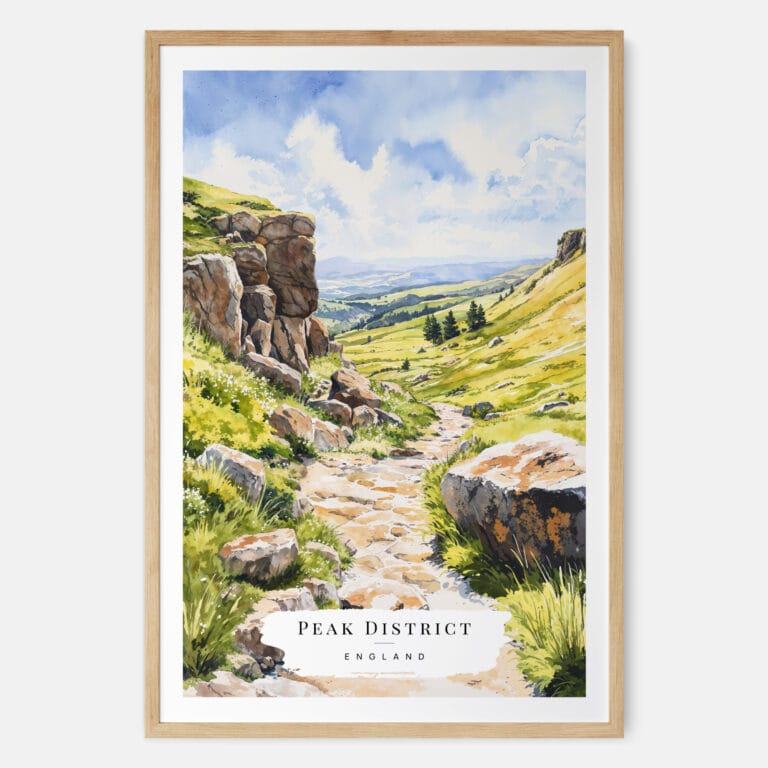 Peak District Watercolor Art Print - Main - Wood Frame