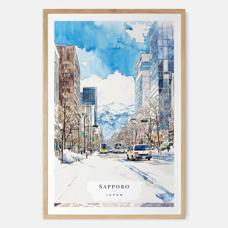 Sapporo Watercolor Art Print - Main - Wood Frame