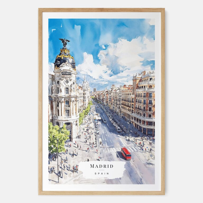 Spain Madrid Watercolor Art Print - Main - Wood Frame