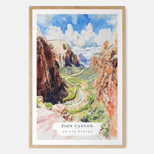 Zion Canyon Watercolor Art Print - Main - Wood Frame