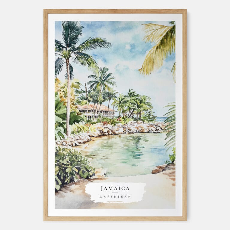 Jamaica Caribbean Island Watercolor Art Print - Main - Wood Frame