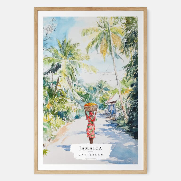 Jamaica Woman Watercolor Art Print - Main - Wood Frame