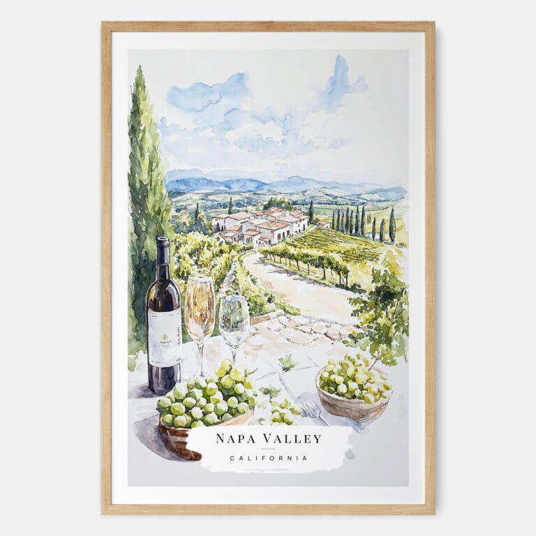 Napa Valley Watercolor Art Print - Main - Wood Frame