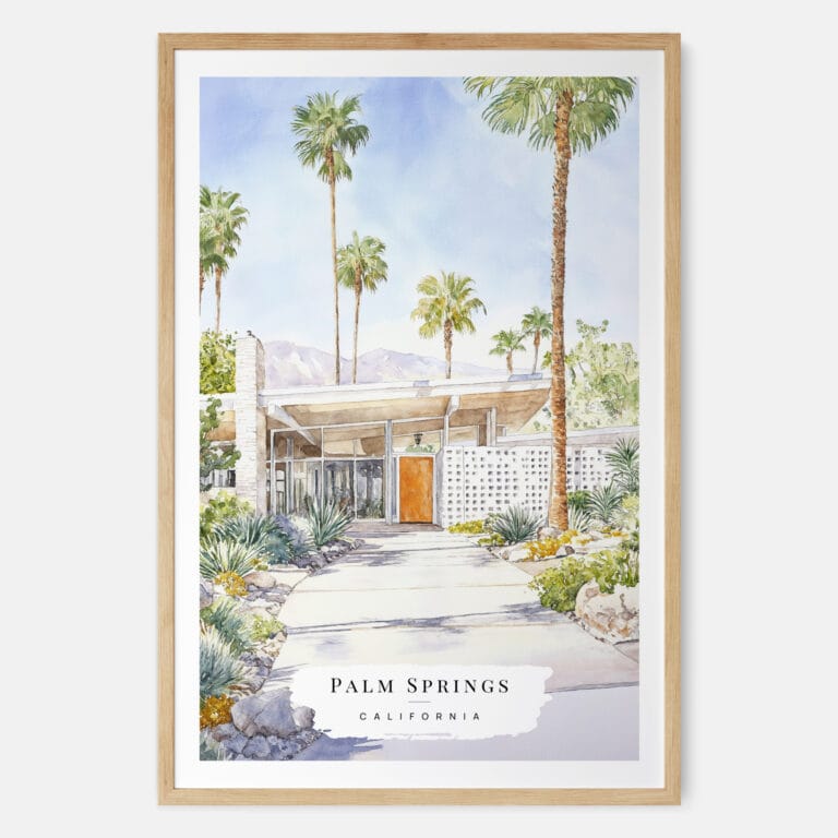 Palm Springs California Watercolor Art Print - Main - Wood Frame