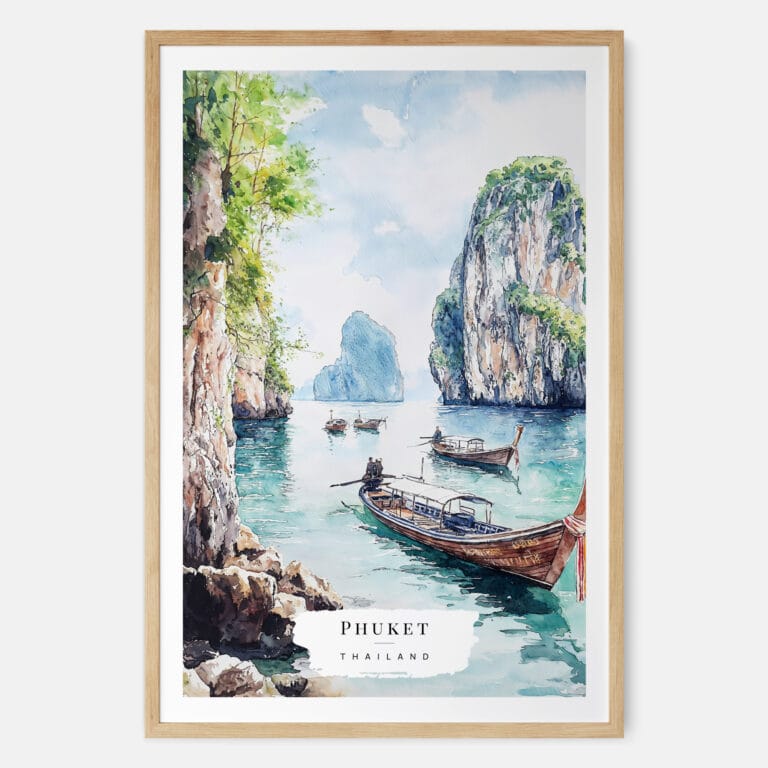 Phuket Watercolor Art Print - Main - Wood Frame