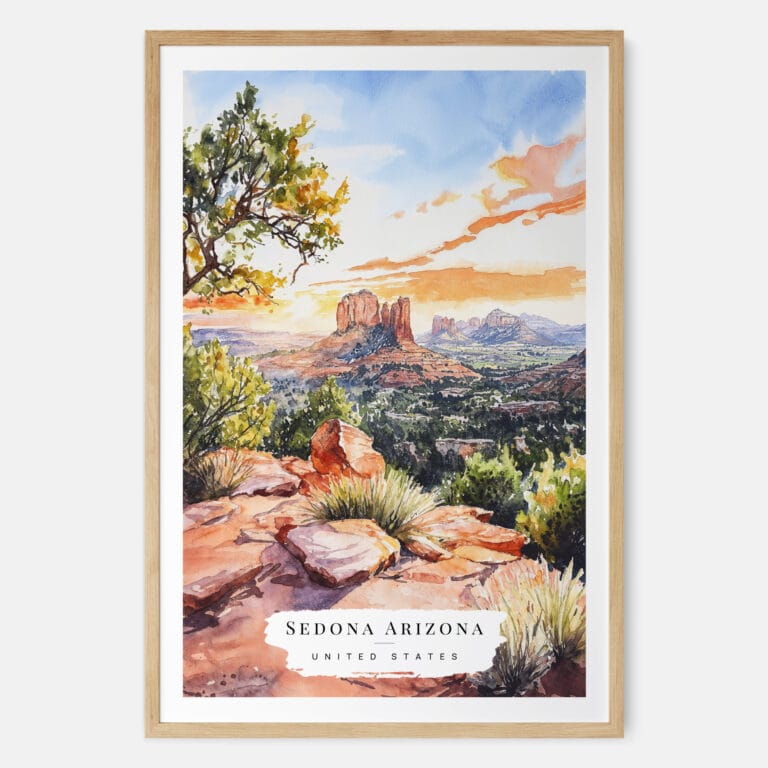 Sedona Arizona Watercolor Art Print - Main - Wood Frame