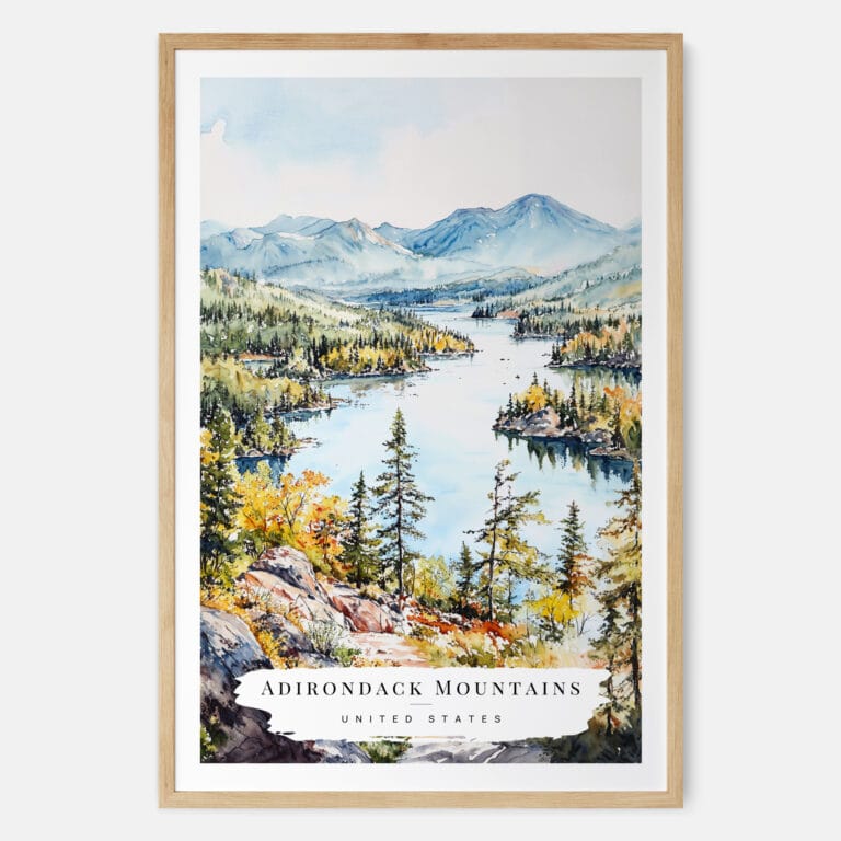 Adirondack Mountains Watercolor Art Print - Main - Wood Frame