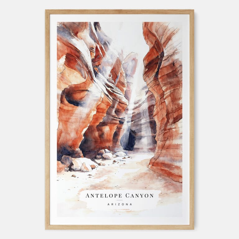 Antelope Canyon Watercolor Art Print - Main - Wood Frame