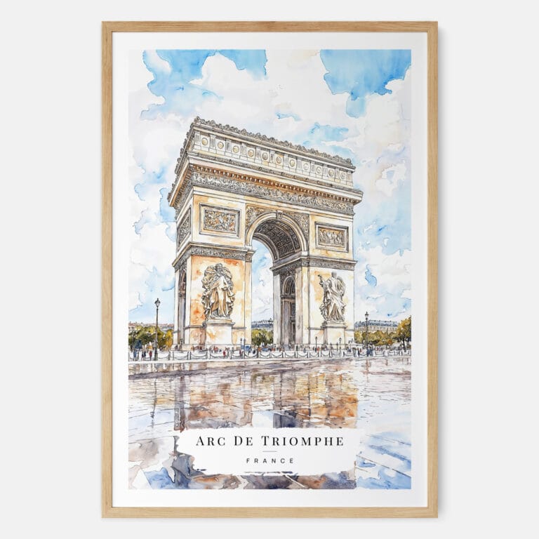 Arc De Triomphe Watercolor Art Print - Main - Wood Frame