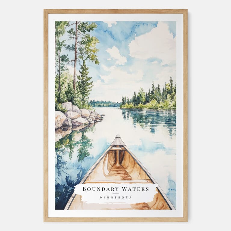 Boundary Waters Minnesota Watercolor Art Print - Main - Wood Frame