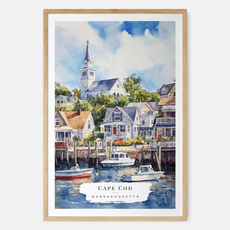 Cape Cod Watercolor Art Print - Main - Wood Frame