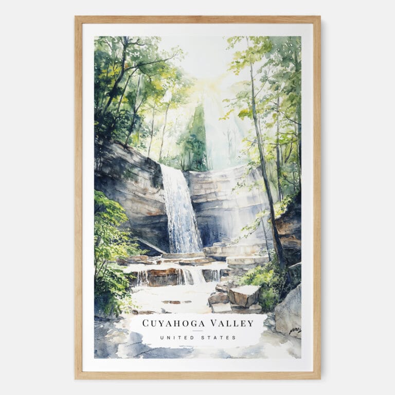 Cuyahoga Valley National Park Watercolor Art Print - Main - Wood Frame