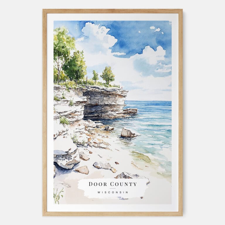 Door County Wisconsin Watercolor Art Print - Main - Wood Frame