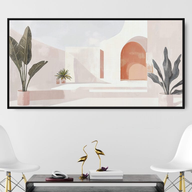 Framed Abstract Mediterranean Painting - Mid Century Style Canvas Wall Art - Panorama - Main