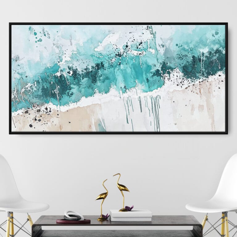 Framed Abstract Ocean Painting Canvas Wall Art - Panorama - Main