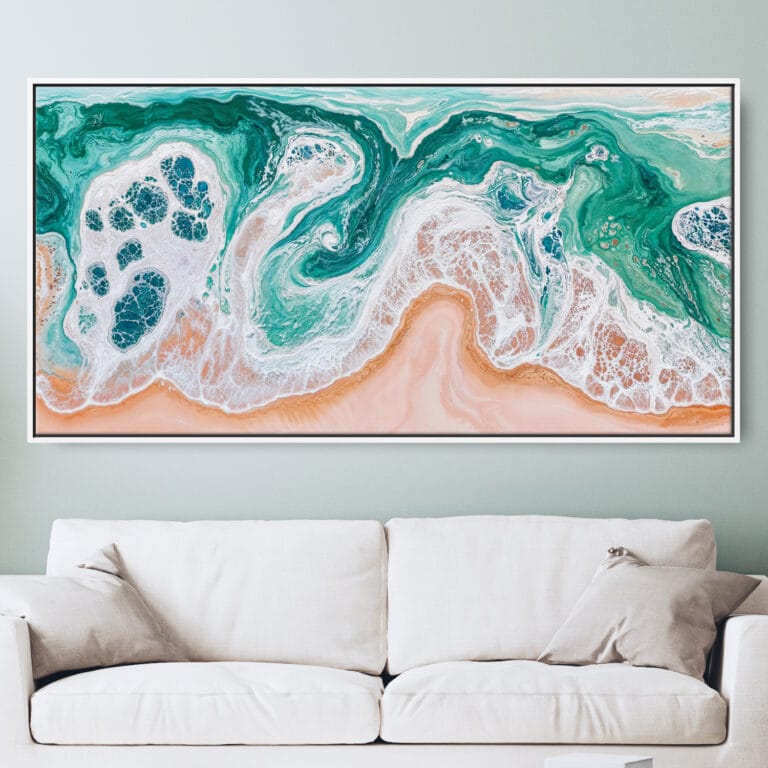 Framed Abstract Ocean Wave Canvas Wall Art - Panorama - Main