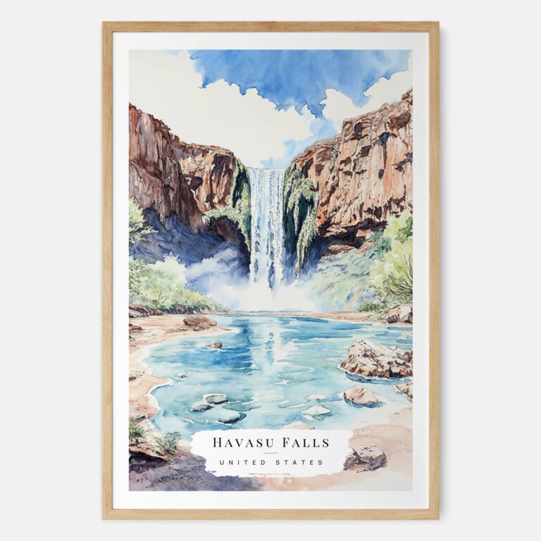 Havasu Falls Watercolor Art Print - Main - Wood Frame