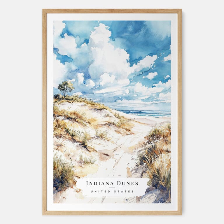 Indiana Dunes National Park Watercolor Art Print - Main - Wood Frame